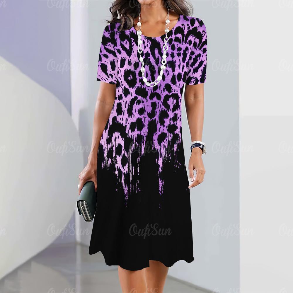 

Женская мини-юбка с леопардовым принтом, модные летние платья до колена, уличные элегантные игривые платья 2023 года с круглым вырезом, женские топы, пуловеры 3XL