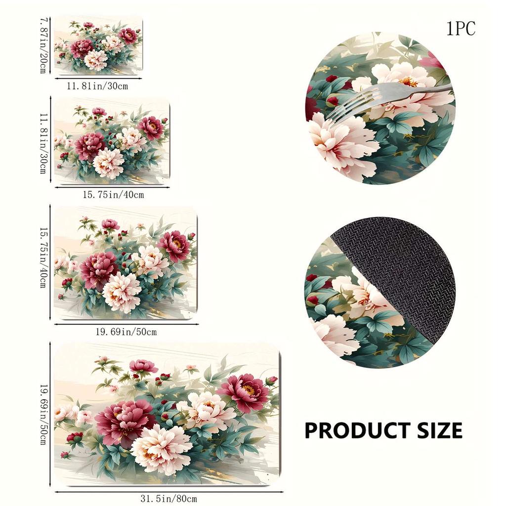 1 Pièce Tapis de Séchage en Caoutchouc Avec Impression Pivoine Pour Café Restaurant Cuisine Tapis de Table Vaisselle Durable Diatomée Tapis de Table Animal de Compagnie Tasses à Café