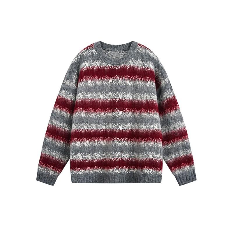 Unisex Oversized Crewneck Knit Sweater Cotton Blend Gradient Mohair Style Winter Casual Pullover Teens