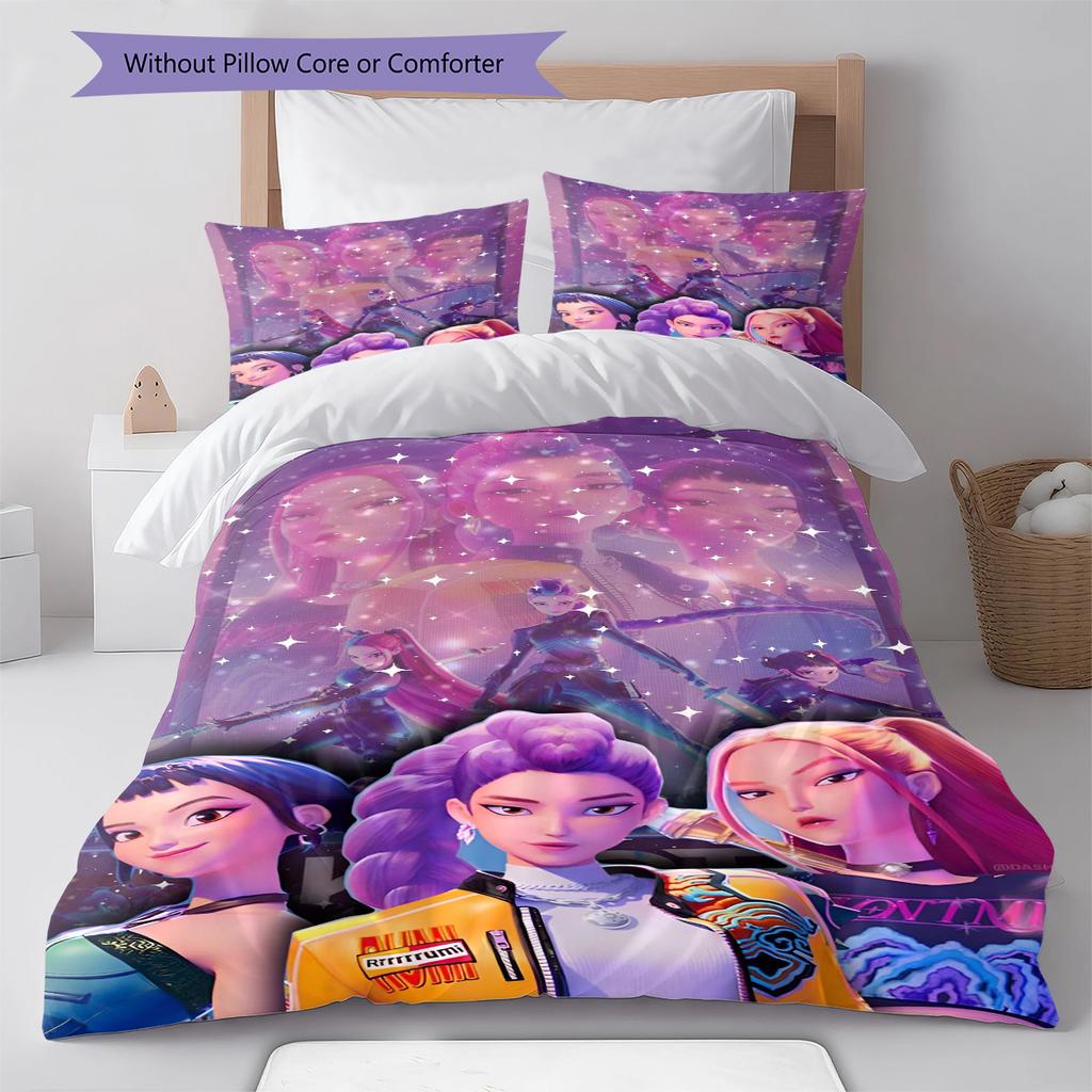 Anime-Muster Bettwäsche Steppbettdecke Set Bettbezug Kissenbezug Heimdekoration Geburtstagsgeschenk (1 Bettbezug + 2 Kissenbezüge, ohne Füllung)