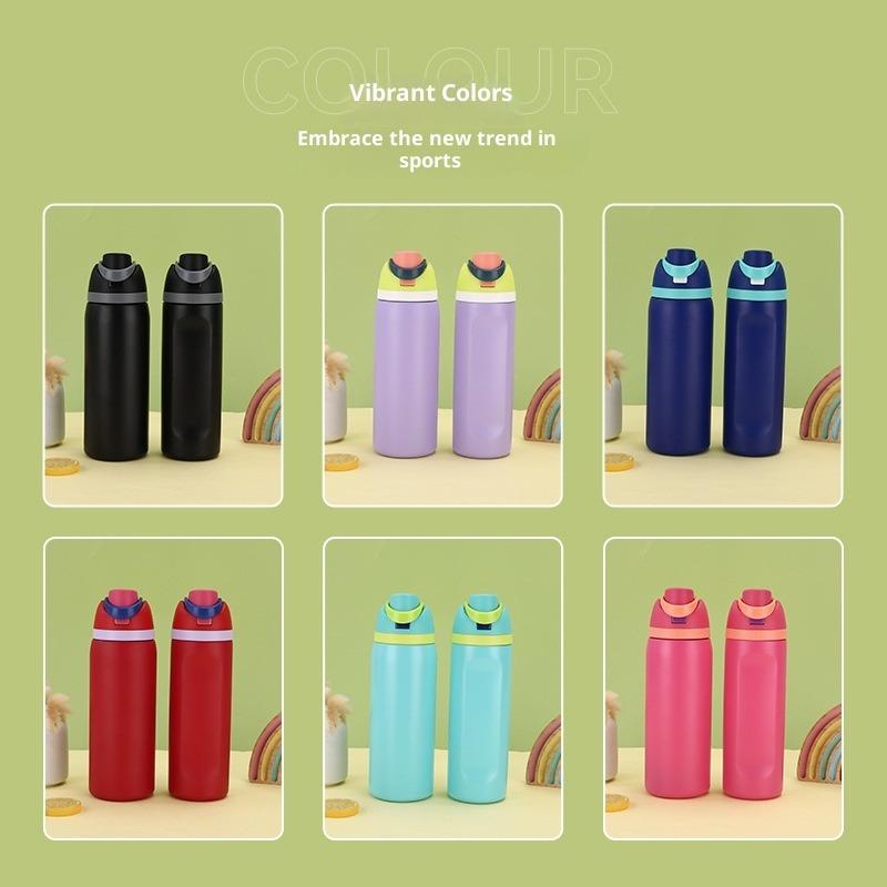 Double Drink Cover Stainless Steel Thermos Cup, Men's and Women's Outdoor Sports Fruit Cup, High-value Bouncing Cup with Rope