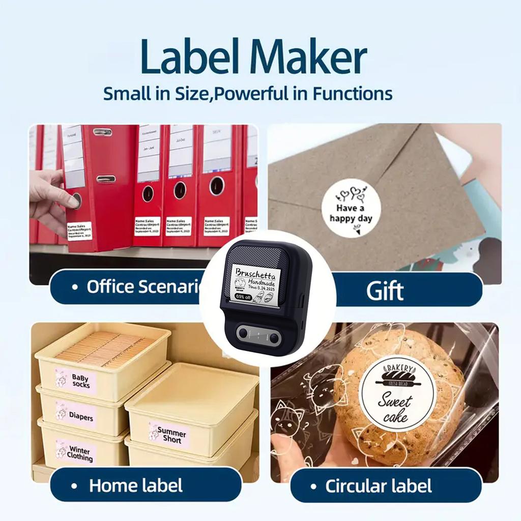 BT Label Maker Machine Portable Label Printer Mini Label Thermal Printer for Home Kitchen School Office Organization