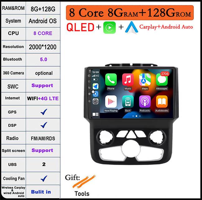 Radio auto Android Auto de 9 inch Pentru Dodge Ram 1500 2500 3500 2013-2018 Carplay Ac Manual Stereo Navigație Carplay Ecran Tactil BT