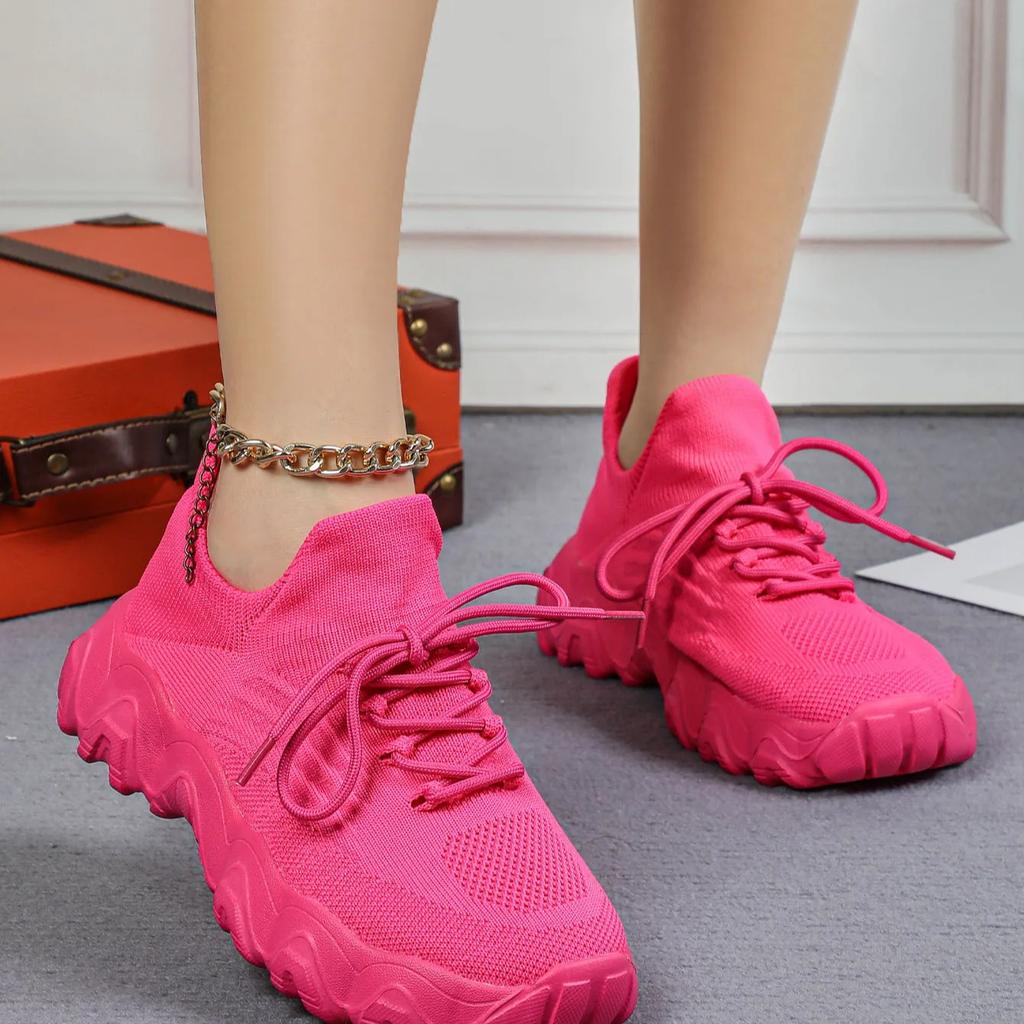 Dzianinowe Codzienne Trampki Modne Grube Buty Siatkowe Trampki na Platformie Oddychające Buty do Chodzenia Sportowe Buty z Grubą Podeszwą