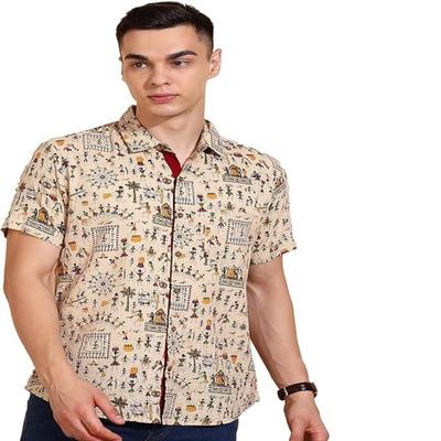 Herren Baumwolle Warli Druck Hemdkragen Regular Hemd