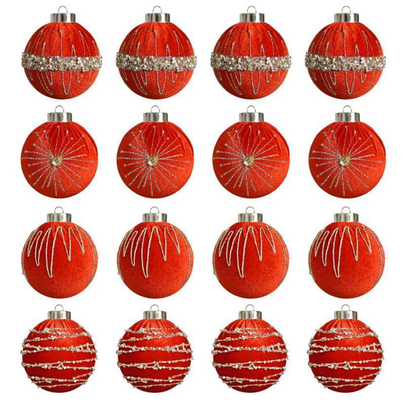 8CM Velvet Christmas Ball Pendant 3.2INCH Hanging Christmas Tree Decoration Ball Hot Stamping Star Christmas Ball