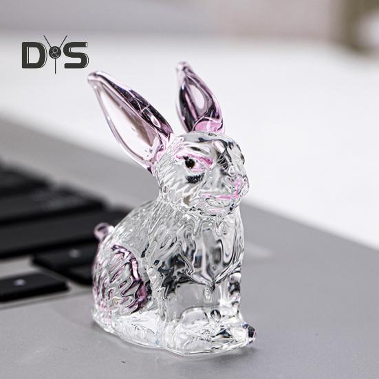Faux Crystal Rabbit Figurine Transparent Collectible Rabbit Statue Glass Art Animal Ornament Bunny Sculpture for Home Office Desk Car