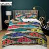 Houses Duvet Cover Set King Size 2/3pcs Colorful Houses Geometric Pattern Bedding Set for Kids Boys Teens Microfiber Quilt Cover
