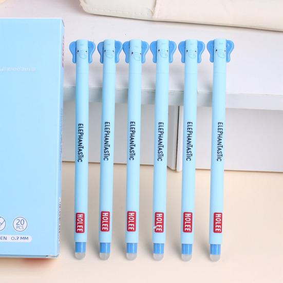 Smazatelná propiska 0,7 mm s černým inkoustem, s měkkým úchopem šetrným k pokožce, roztomilé zvířecí víčka, design s tlačítkem, doplňovatelné tužky, školní potřeby