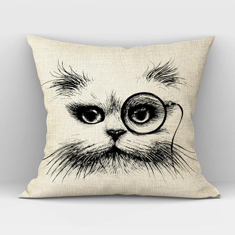 Black White Hand Painting Cat Cushion Cover Nordic Decoration Design Pillow Cover for Home Sofa Decor Cute Throw Pillow Case