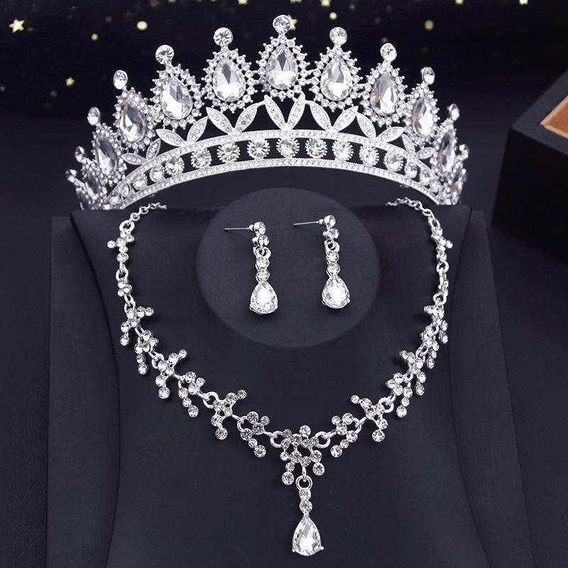 Princess Bridal Tiaras Jewelry Sets for Women Crown and Earring Necklace Set Birthday Party Wedding Jewelry Bride Accessories