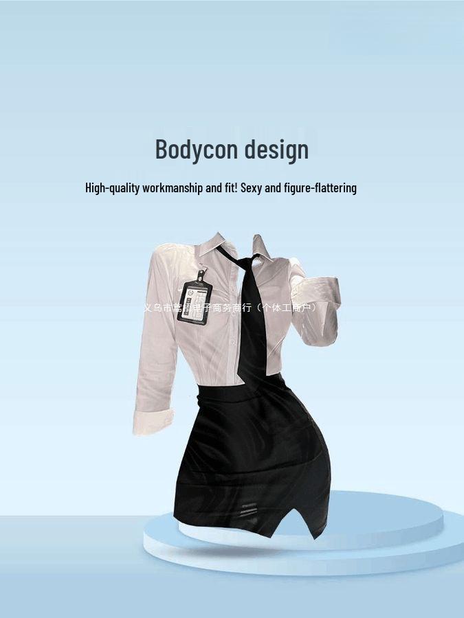 Sleek Autumn Professional Set: Long Sleeve White Shirt & Bodycon Skirt