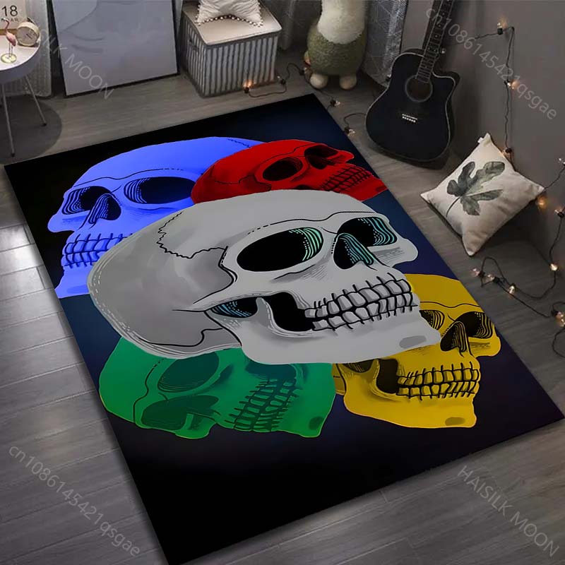Personalizovaný vícebarevný koberec se vzorem lebky pro ložnici, obývací pokoj, k posteli, k pohovce, podložka na podlahu, moderní domácí dekorace, kusový koberec