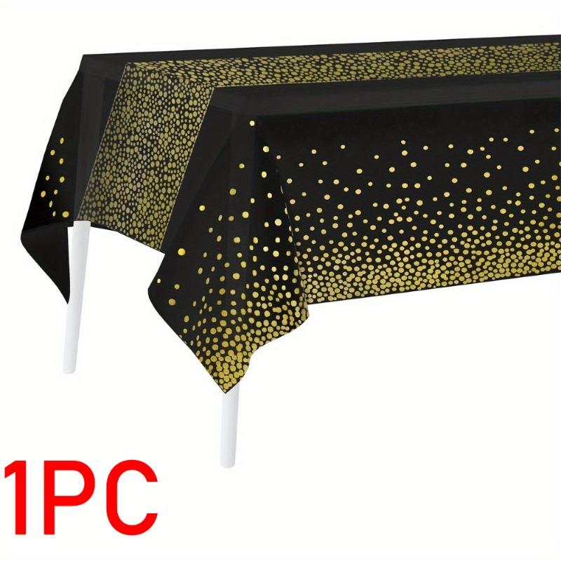 Luxuriöse PVC-Tischdecke in Übergröße - Schwarzgold Pailletten mit goldenen Punkten, ein Muss für die Partydekoration