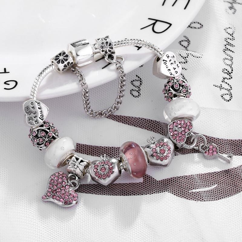 Avrupa Orijinal Kristal Charm Bilezik Çocuklar Kadınlar için Gümüş Kaplama Yılan Zincir Marka Bilezik Otantik Mücevher