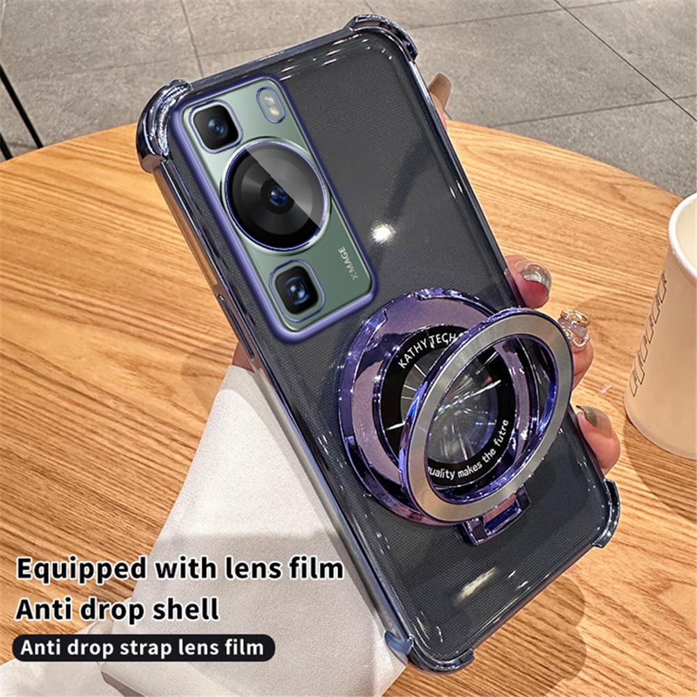 Plating Magnetic Bracket Transparent Case For Huawei P30 P40 P50 P60 Puar 70 Pro Mate 30 40 50 60 Stand Holder Shockproof Cover