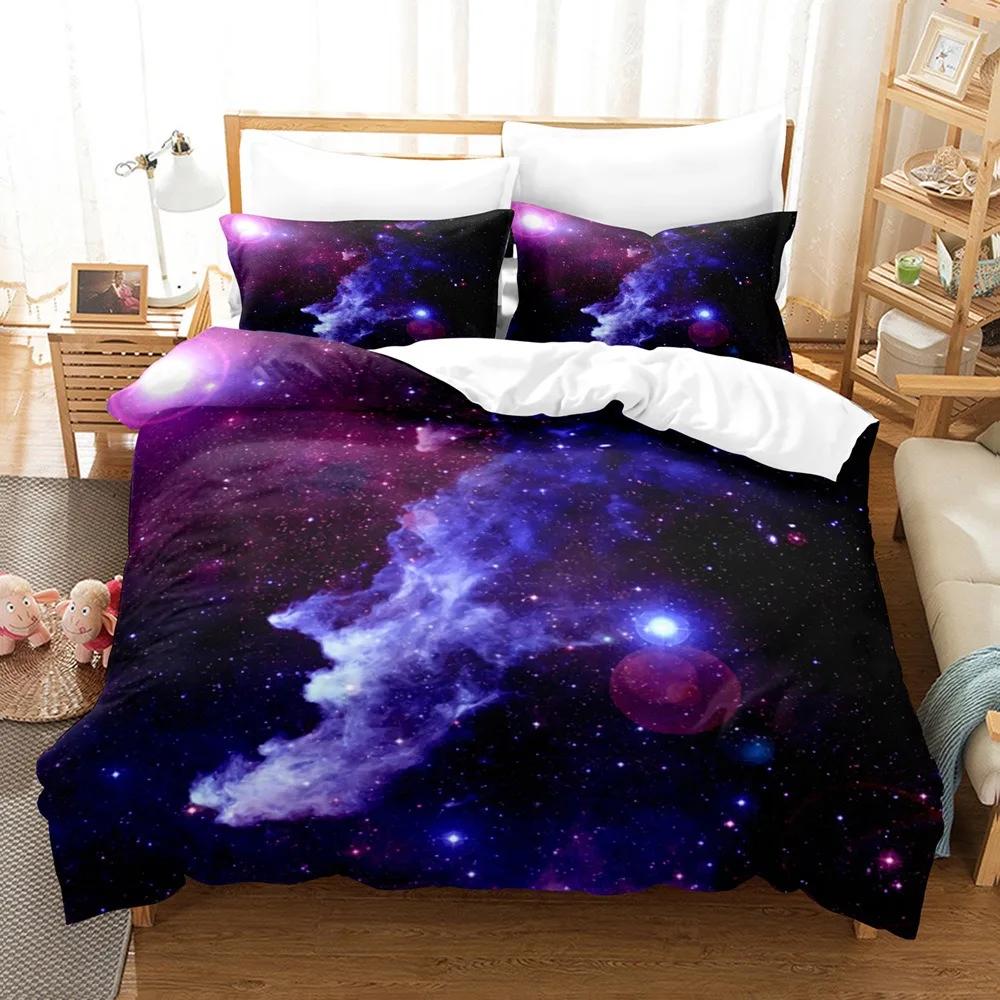 3D Print Cosmic Galaxy Beding Sets for Young Boys ,Astral Soft Duvet Cover Set,Microfiber Warm Comforter Cover,Outer Space Bed Linen Set for Ten Kid