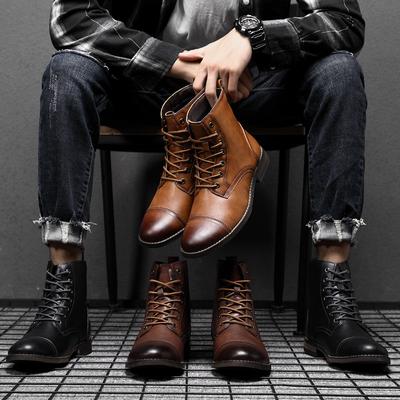 Autumn and Winter Martin Boots Fashion Plus Size Pointed Retro Leather Boots High-top British Casual Men's Shoes