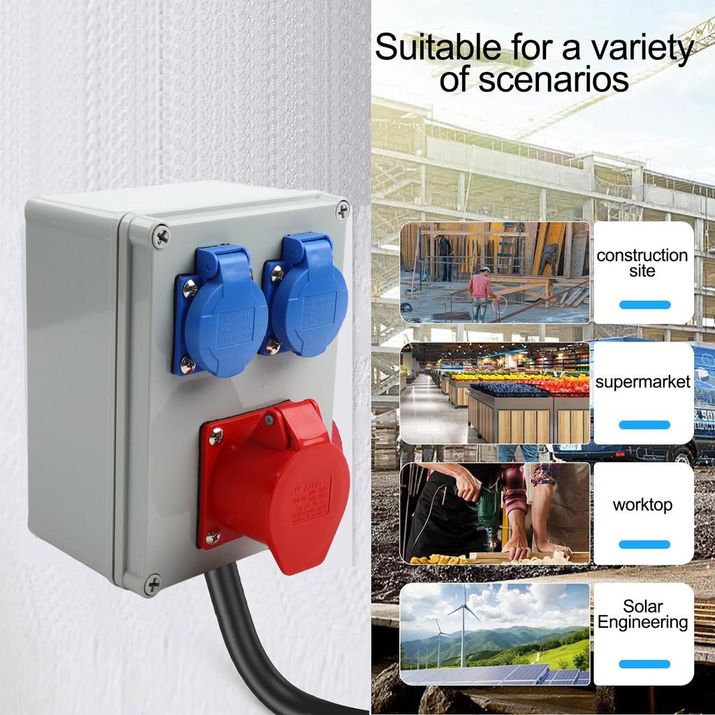 Wall Distributor Sockets Distribution Box 220-250V 16A Outdoor Waterproof ABS Plastic IP44 for Construction Power Distribution
