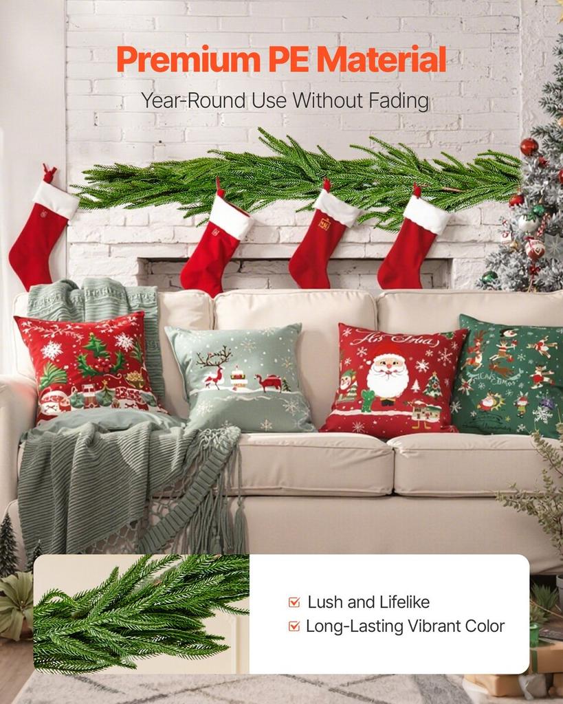 Christmas Garland, 1828 mm Realistic Norfolk Pine Garland, Evergreen Real Touch Artificial Faux Greenery Garlands, for Holiday Indoor Outdoor Xmas