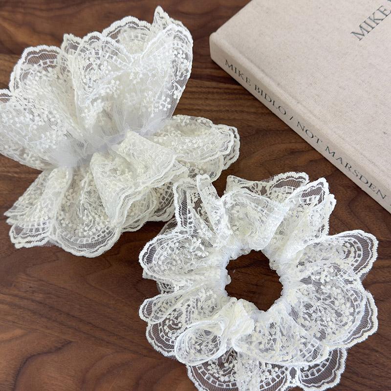 Ballet Style French White Lace Embroidery Large Hair Scrunchies For Women Retro Sweet Mesh Hair Bands Hair Ties Ponytail Holder
