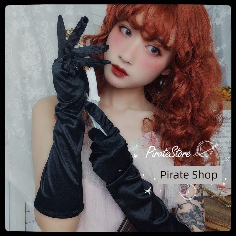 

Two-Tone French Mid-Length Satin Gloves Elegant Retro Versatile Elbow Length Lolita Dress Bridal Annual Meeting Black