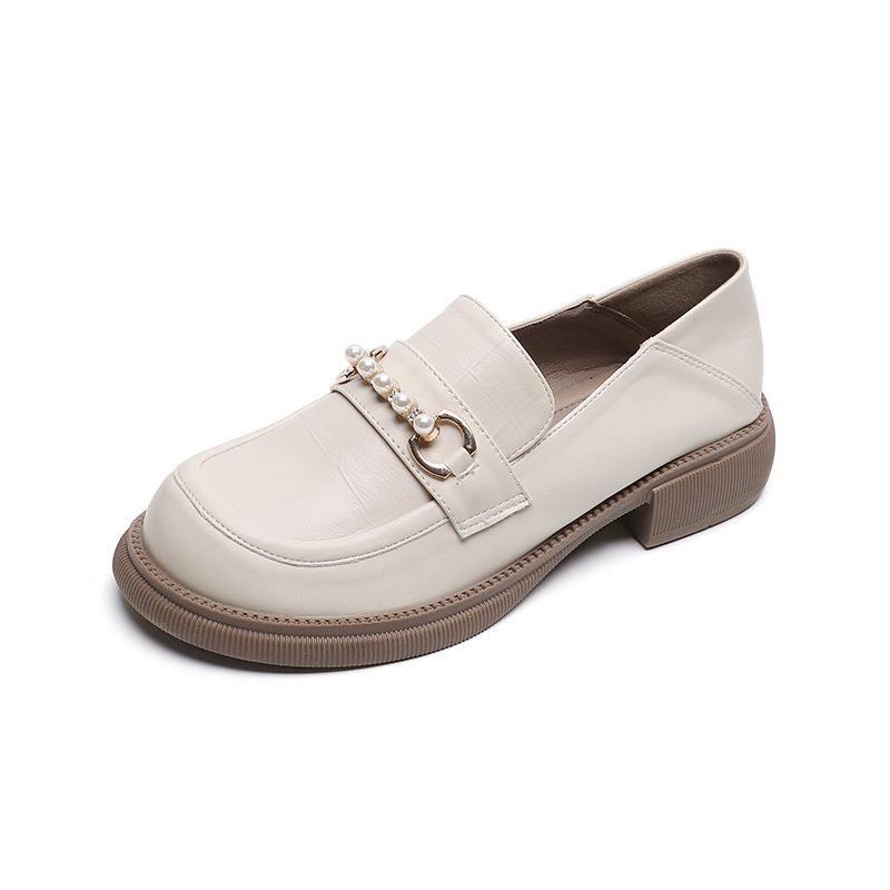 Weiwei Girl 800-1 Academy Style Small Leather Shoes Women's Pearl Retro Platform Loafers Women's British Style One Pedal