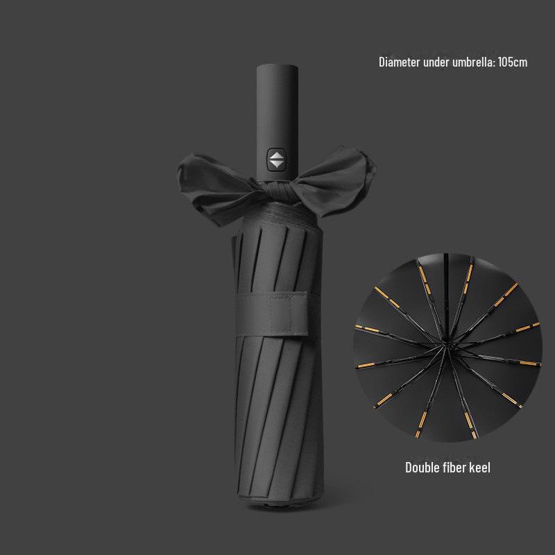 Pánský retro černý skládací slunečník – Unisex, vzor novin.