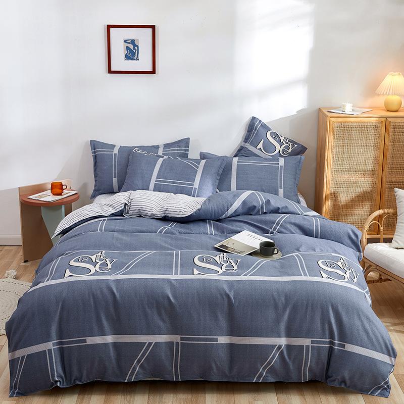 Set gros din bumbac periat, din patru piese, mic, proaspăt, prietenos cu pielea, pentru dormit gol, cearceaf de pat, husă de pilotă, set din trei piese, lenjerie de pat