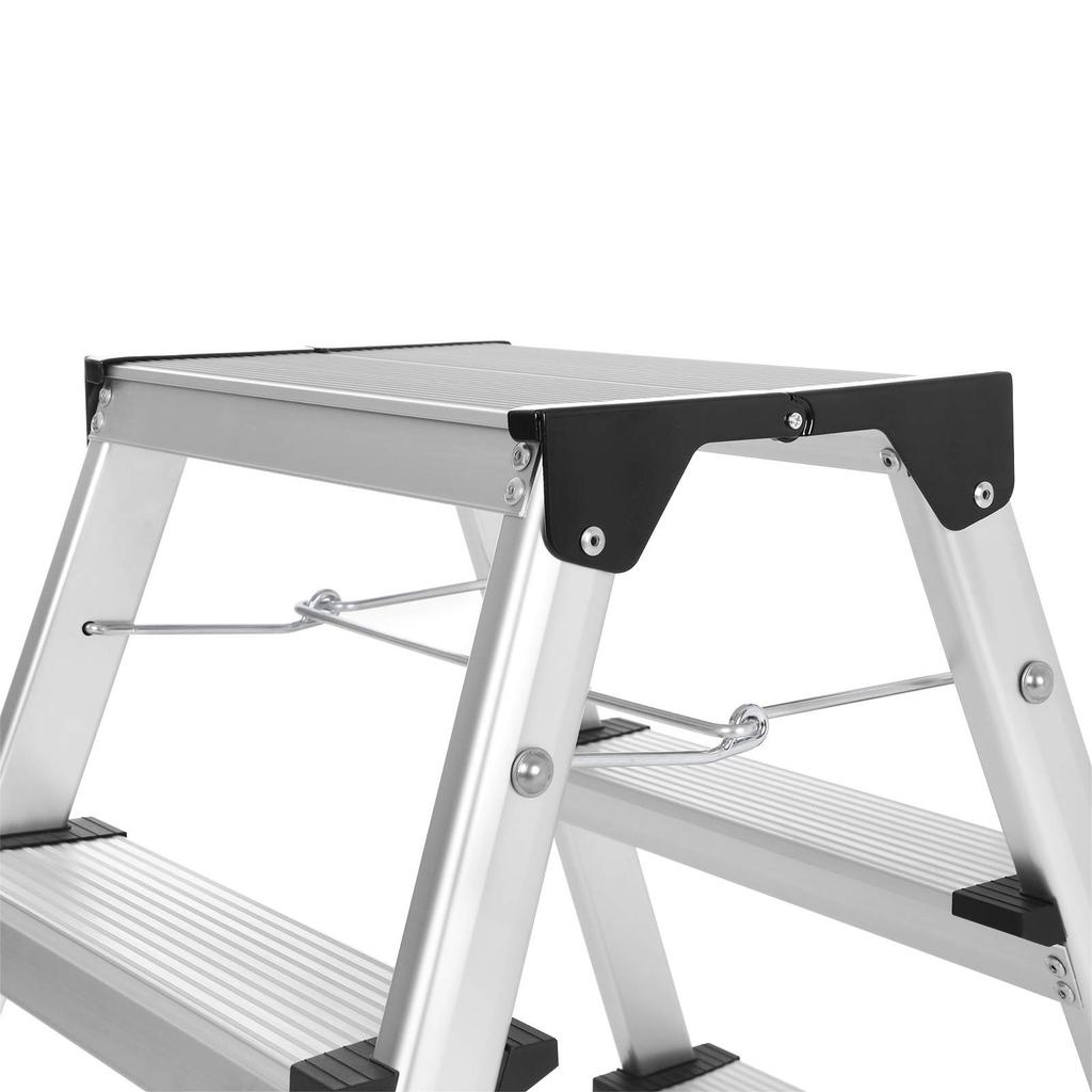 SONGMICS Alu Step Ladder, Household Ladder, Light Weight 3 kg, Folding Multi-Purpose Steps on Both Sides 2 x 3 Stages