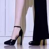 One word with bag head sandals temperament spring and autumn thick heel waterproof table strap high heel sandals French nude pointed head