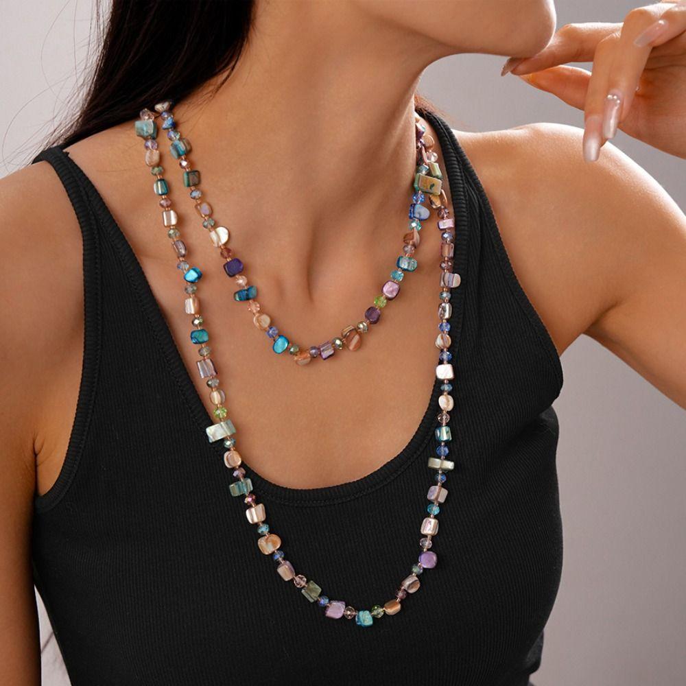 New Coconut Shell Long Beaded Irregular Beaded Coated Reflective Glass Beads Bohemian Colorful Chunky Vintage for Women