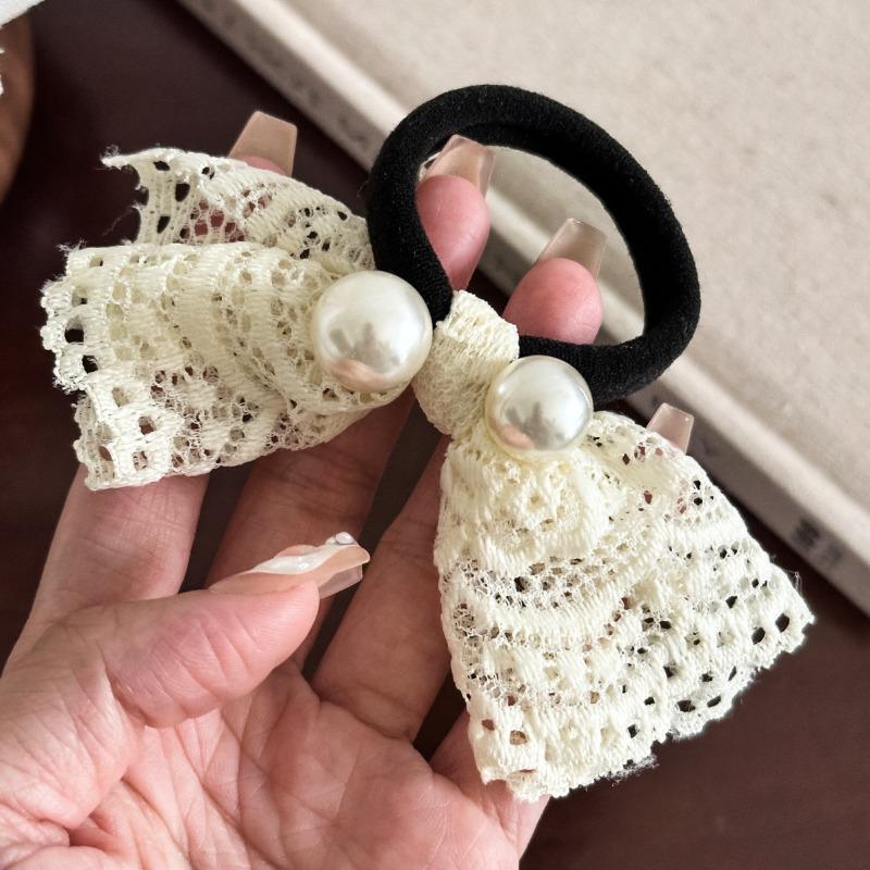 New Lace Hair Bow, High-end Imitation Pearl Headband, Noble Butterfly Knot Hair String, Hair Accessory