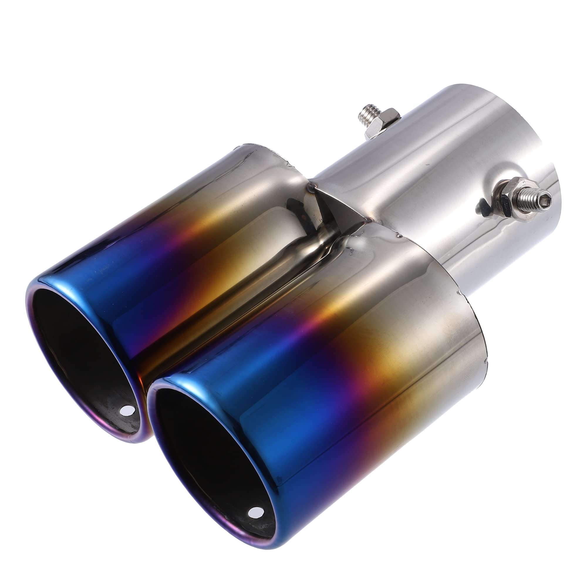 

ABSOPRO Muffler Dual Outlet Exhaust Universal Car Exterior Muffler 61mm Titanium Burnish Finish Cutter, Pipe, Part, Tip, Tailpipe, Bolt-On, Metal,