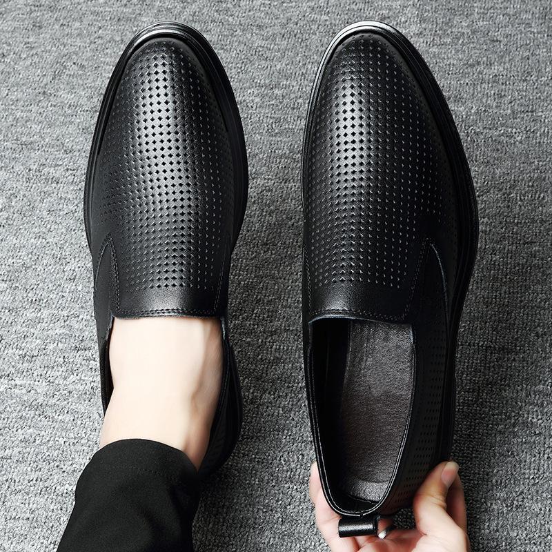 Men'S Sandals Hole Leather Shoes Japanese Business Casual Non-Slip Breathable Soft Sole Leather Cowhide Men'S Shoes