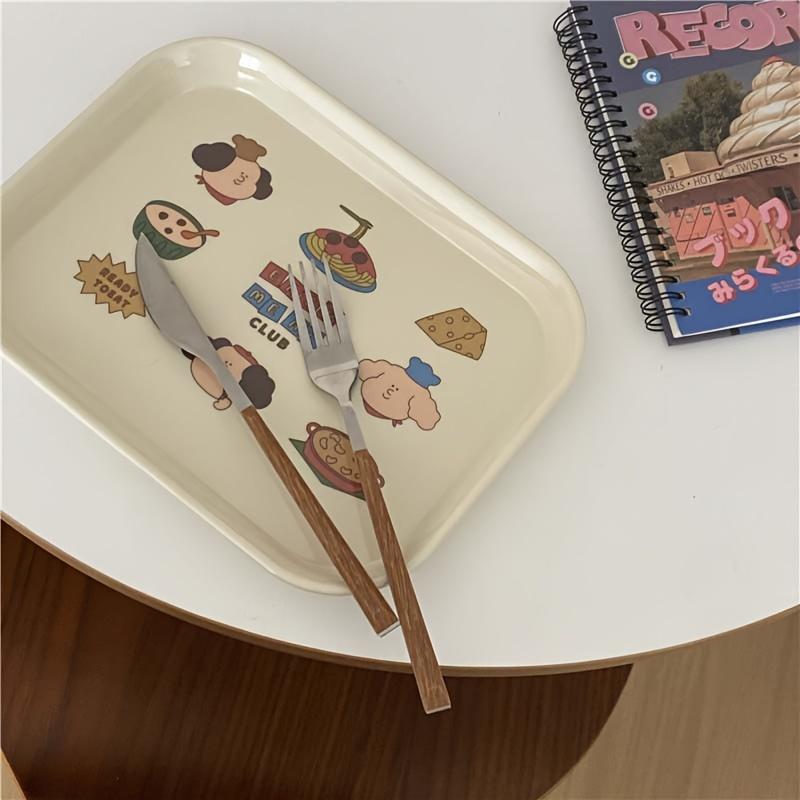 1 Pc Korean Ins Cute Cartoon Breakfast Plate Tray Table Snack Tray Household Tableware Photo Props
