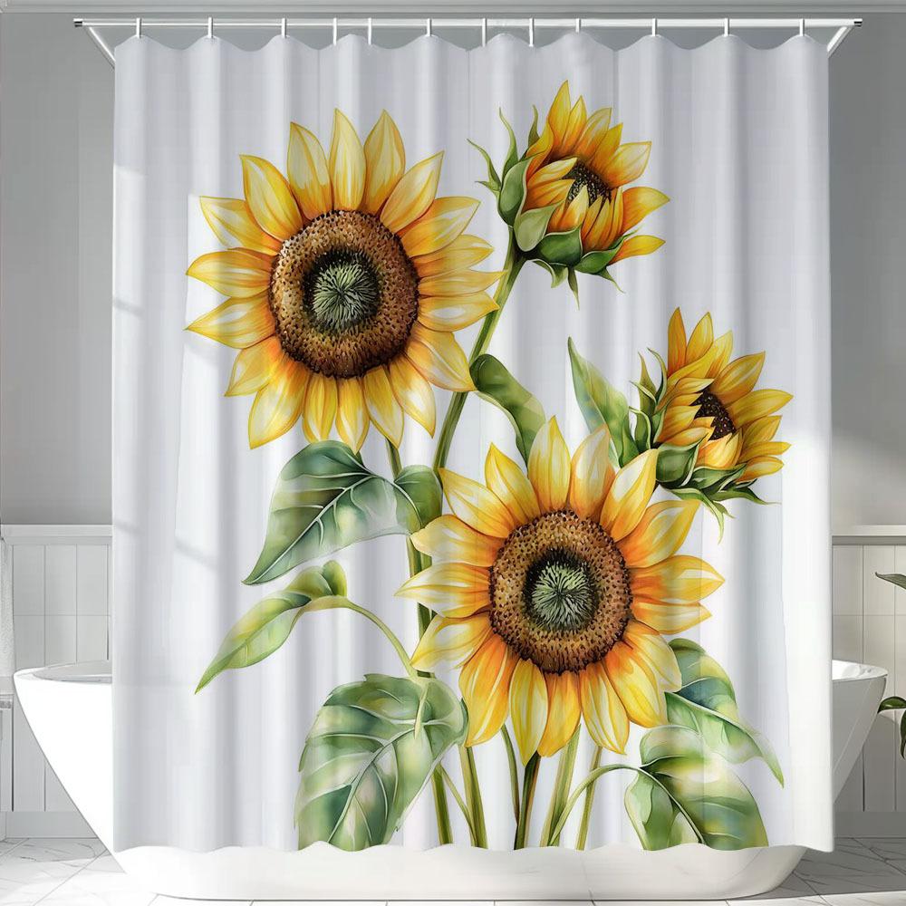 [] 1pc, Shower Curtains for Bathroom, Sunflower Printed Shower Curtain Bath Decor Home Decoration Bathroom Curtain W90XH180cm