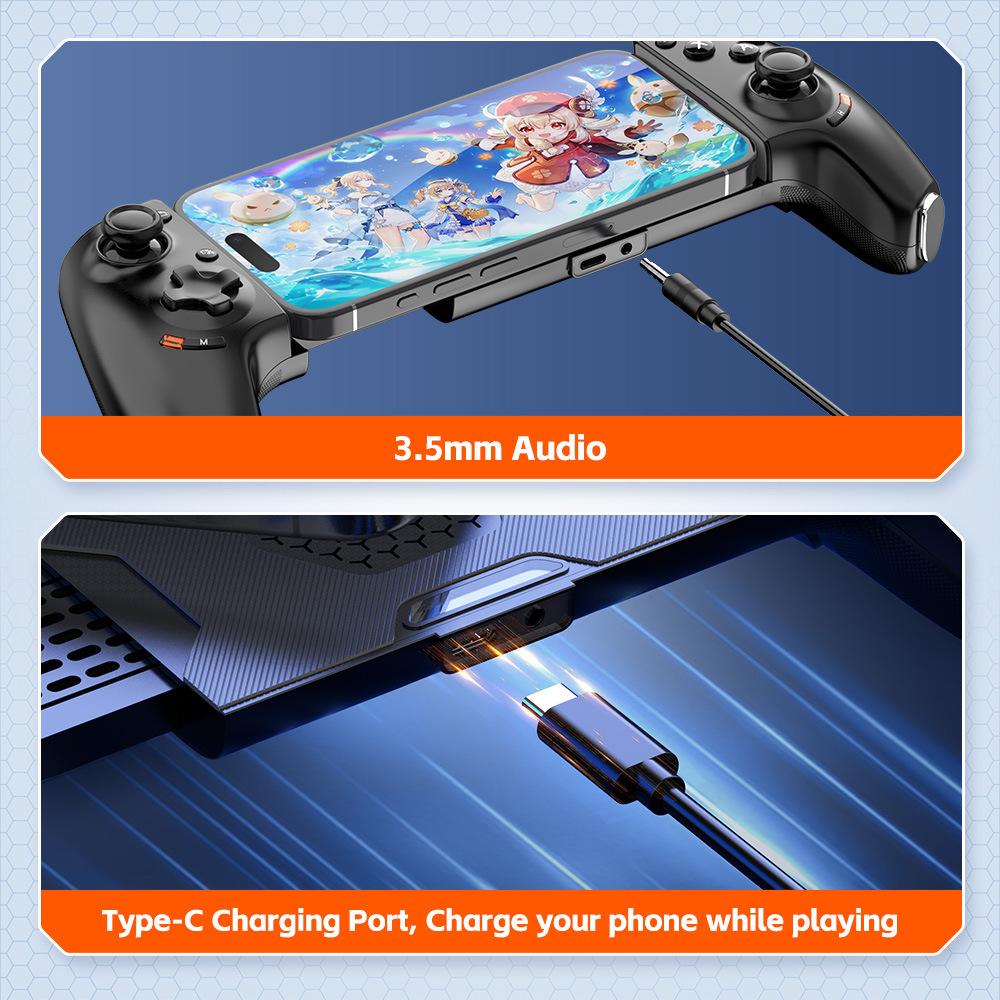 Kabelový Bluetooth roztahovací herní ovladač typu C pro chytré telefony se systémy iOS a Android