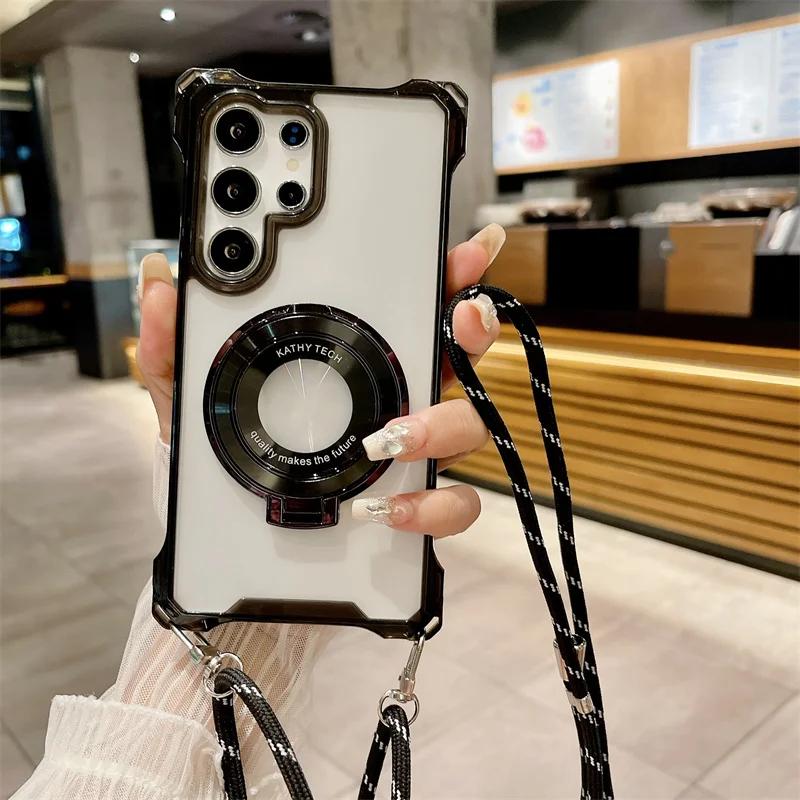 Crossbody Lanyard Magnetic Phone Case for Samsung Galaxy S25 S24 S22 Ultra Plus S23 FE A35 A55 A16 A26 A36 A56 Ring Cover