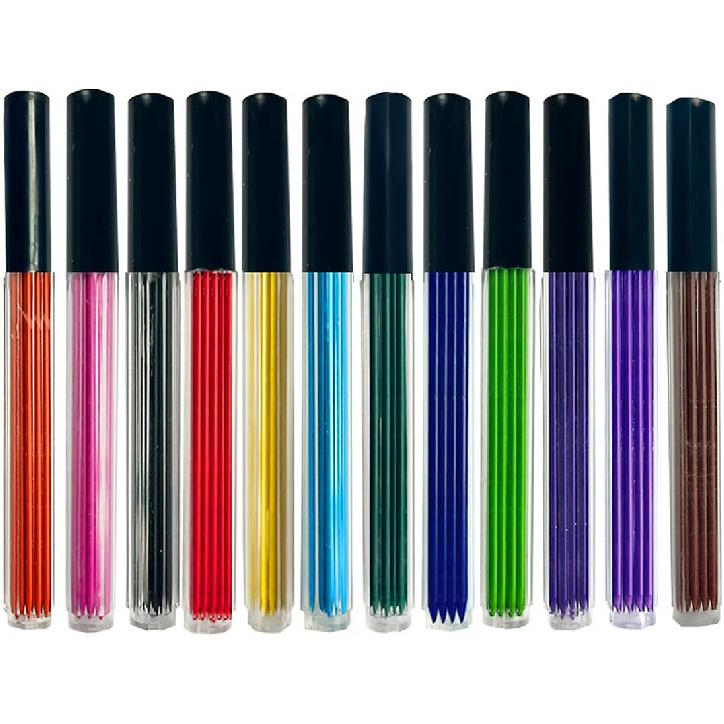 2.0mm 96 pieces 12 Color Pencil Leads, Lead Filled Art Sketching Supplies, Red, Blue, Yellow, Green, Pink Pencil Leads, Automatic Lead