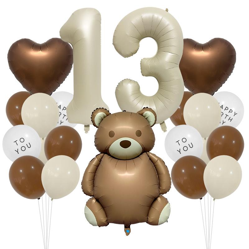Cute Teddy Matte Bear Balloon Set Vintage Baby Shower Photo Props Birthday Party Scene Arrangement