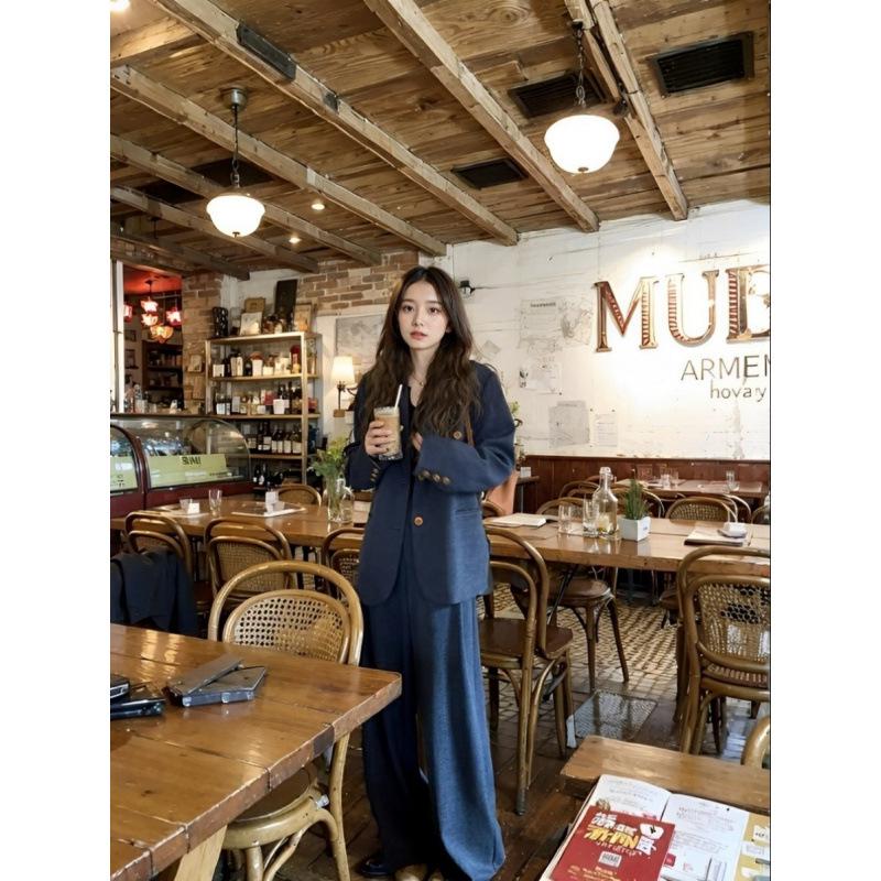 2026 Spring & Autumn Old Money Style Two-Piece Set: Fashion Suit Jacket with Wide-Leg Pants