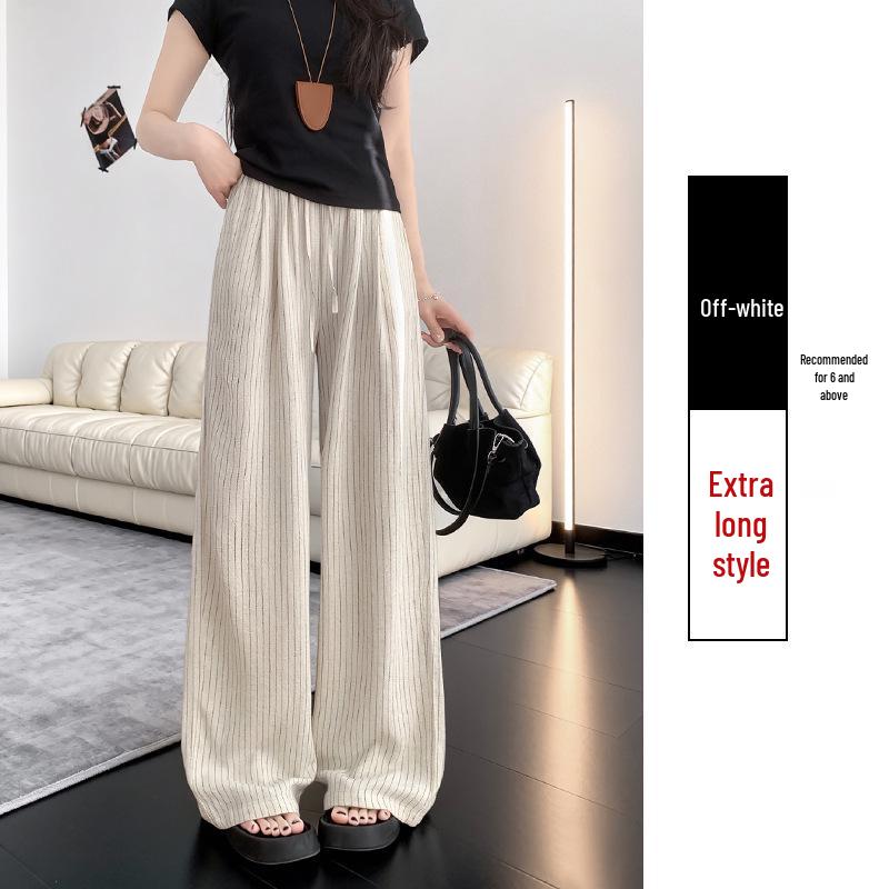Japanese-Style Women s Cotton-Linen Striped High-Waisted Wide-Leg Pants M