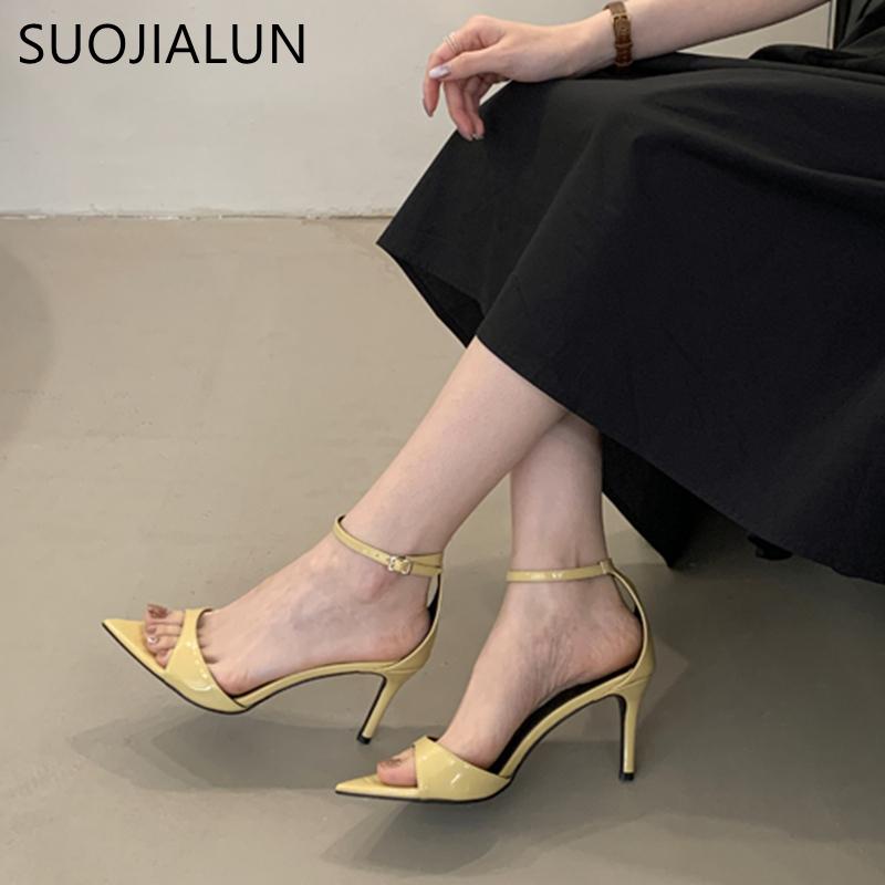 Fashion SUOJIALUN Summer Brand Women Sandal Shoes Fashion Pointed Toe Ankle Strap Ladies Elegant Gladiator Shoes Thin High Heel Pumps