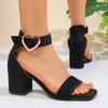 Fashion Fashion Red High Heels Dress Sandals for Women Summer Square Toe Thick Heeled Sandals Woman Heart Buckle Ankle Strap Party Shoes