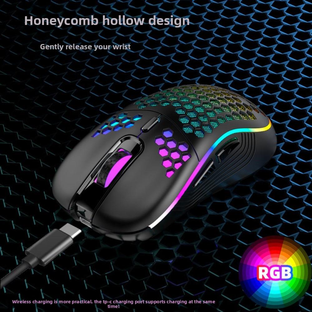 Adjustable DPI RGB Lighting Mouse Ergonomic Design Honeycomb Shell Gaming Mouse Colorful LED Backlit 2.4G Wireless Mouse