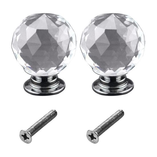2Pcs 30mm Ball Shaped Crystal Glass Zinc Alloy Base Pull Handle Knob for Cabinet