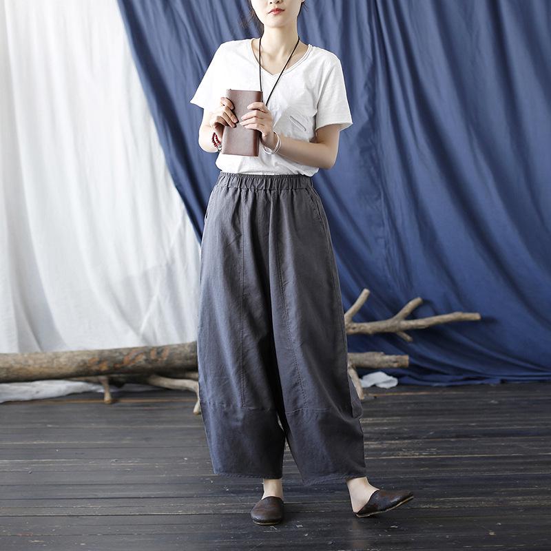Xi Mo Women's Distressed Washed Cotton Linen Wide-Leg Casual Summer Pants