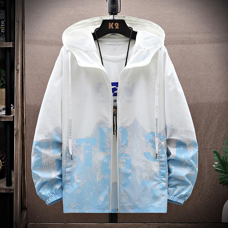 Men's Hooded Ice Silk Cooling Jacket - Chinese Style Print, Lightweight & Breathable Sun Protection