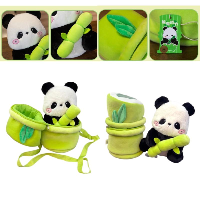 Niedlicher Panda Plüschtier Rucksack mit Bambusrohr Ideal für Mädchen, Weich und kuschelig, 30cm Höhe